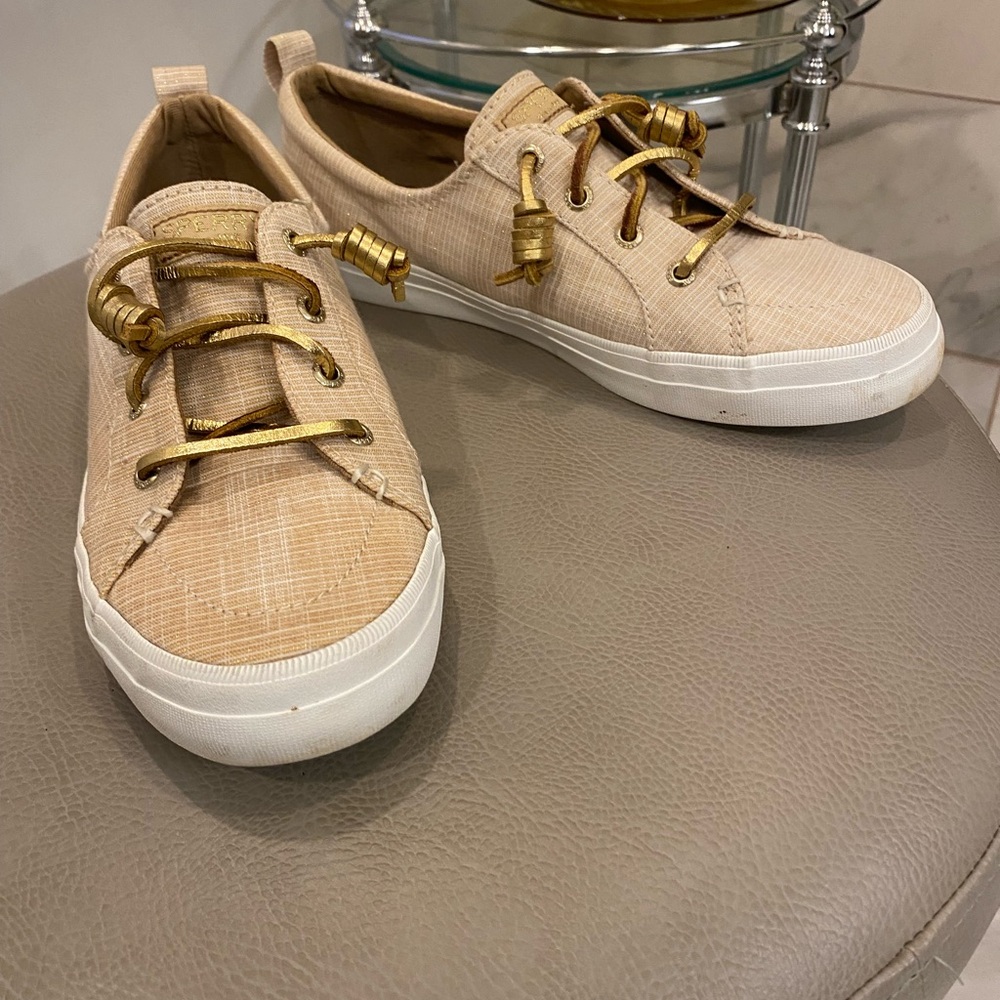 Sperry Crest Vibe Metallic Gold Canvas Sneakers Women Sz 7.5M STS82405